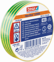 Стрічка для електроізоляції 7000V ELECTRICAL TAPE Зелено-жовта 20м х 19мм ТМ "TESA" 200/10
