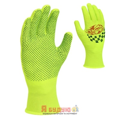 Рукавиці жовті з 2-х стороннім чорним ПВХ малюн "Авто" 13 клас  арт. 4110