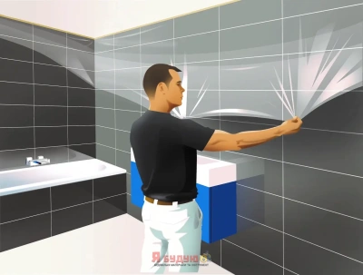 Плівка захисна з голуб клейк стрічк 9micX1.1mX15m Neutral для зовн робіт з колбою-дозатор "WoffMann"