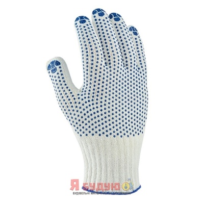 Рукавиці трикотажні робочі білосніжні з 2-х сторон. ПВХ  Універсал 10 клас арт.880