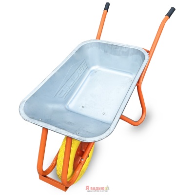 Тачка 1-о колесна d400мм 100л 180кг оцин (буд. проф.) ПОЛІУРЕТАН КОЛЕСО 4.00-8 ORANGE  ТМ "BULID"