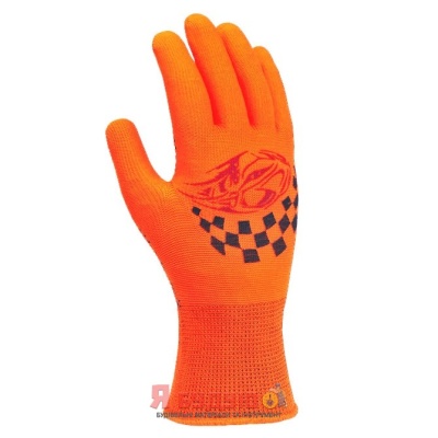 Рукавиці помаранчеві з 2-х стороннім чорним ПВХ малюн "Авто" 13 клас  арт. 4111