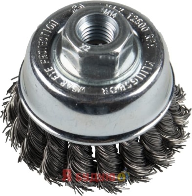 Чашкова щітка з наріззю, плетений дріт 65 mm Різьблення М14 0,5 нержавіюча сталь