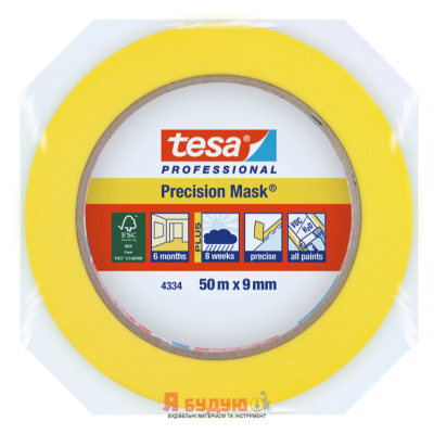 Малярна стрічка для чітких країв PLUS 50м х 9мм жовта ТМ "TESA" 96/1