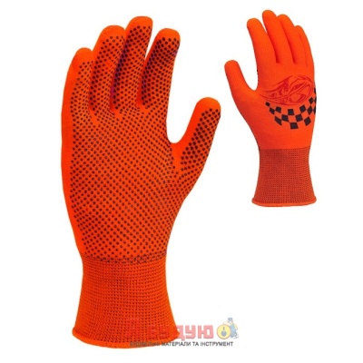 Рукавиці помаранчеві з 2-х стороннім чорним ПВХ малюн "Авто" 13 клас  арт. 4111