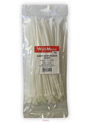 Хомут нейлоновий 4*150 білий б/с (п 100 шт.)"WoffMann"