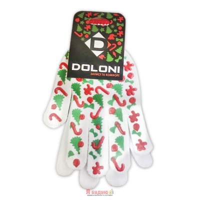 Рукавиці трикотажні білі з ПВХ  "Новорічна" арт.5708 Рукавиці трикотажні білі з ПВХ  "Новорічна" арт.5708