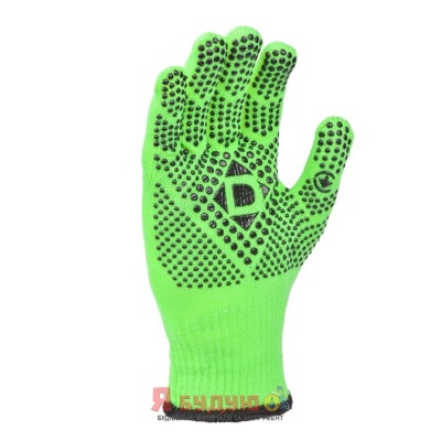 Рукавиці Універсал D трикотажні зелені  з пвх  10 клас, 10 розмір  арт.5709